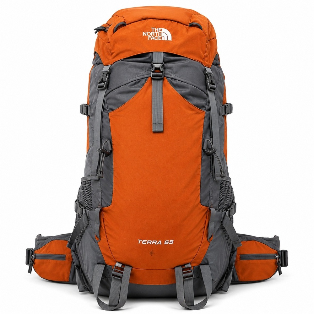 North Face Terra 65 65L Hiking Backpack Orange Gray Internal Frame Camping Pack